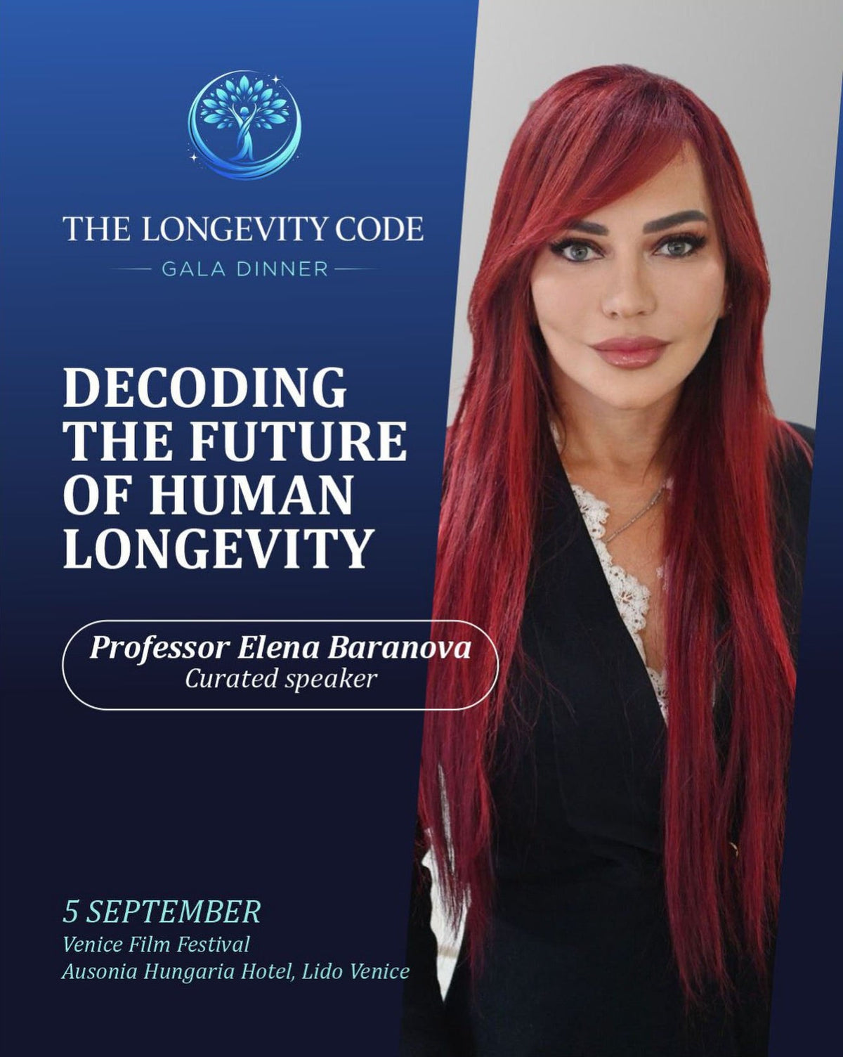 Prof. Elena Baranova, speaker at The Longevity Code Gala Dinner in Venice